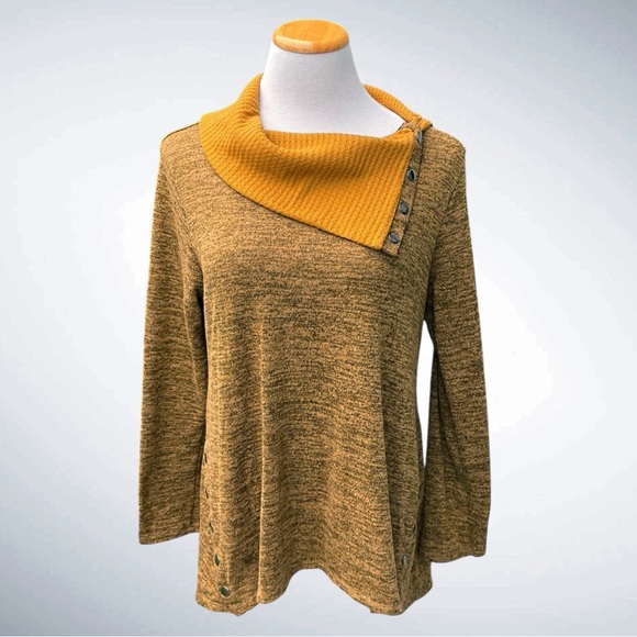 New York Laundry Split Neck Long-Sleeve Pullover Sweater Side Snaps - Picture 1 of 12